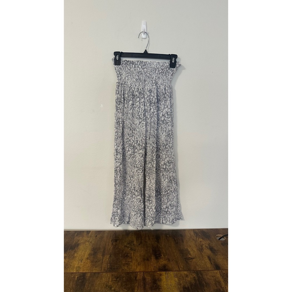 Hyfve Womens Grey White Animal Print Smocked Waist Wide Leg Palazzo Pants Small
